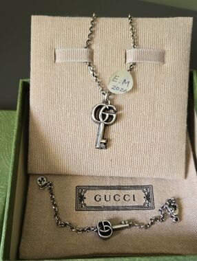 Gucci Silver-Tone Key Pendant Necklace and Bracelet Set